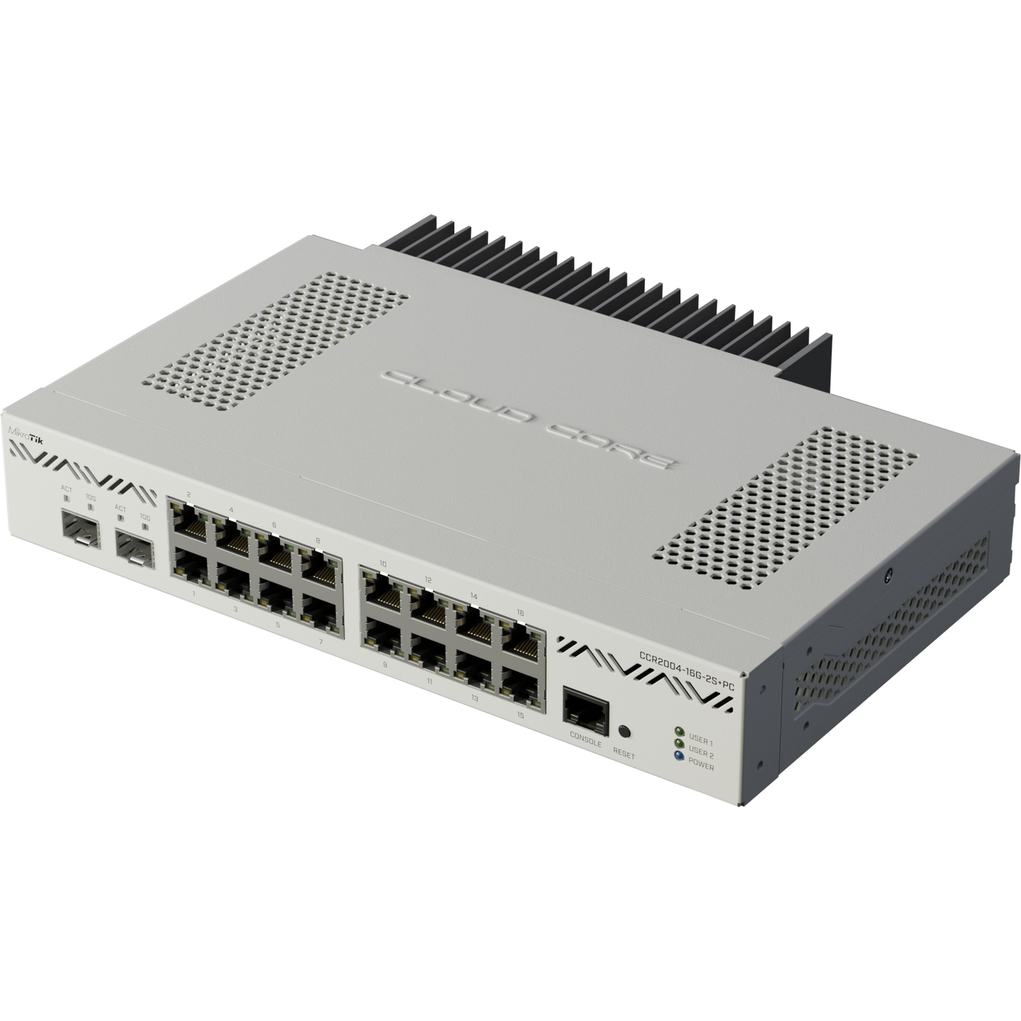 MikroTik Cloud Core 16 Port Gigabit 2SFP+ Passive Cooling Router [CCR2004-16G-2S+PC]
