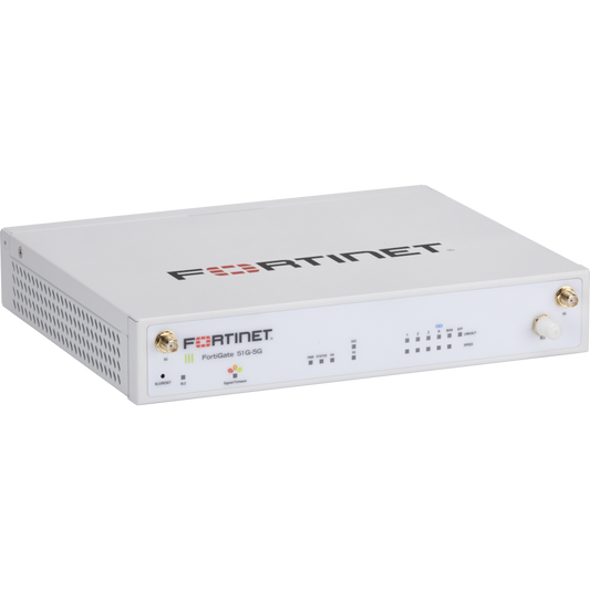 FortiGate-51G-5G 5 x GE RJ45 ports (including 4 x Internal Ports, 1 x WAN Ports), 5 x GE RJ45 ports (including 4 x Internal Ports, 1 x WAN Ports),  with Embedded 3G/4G/LTE/5G wireless wan module, 5 external SMA WWAN antennas, 64GB SSD onboard  [FG-51G-5G]