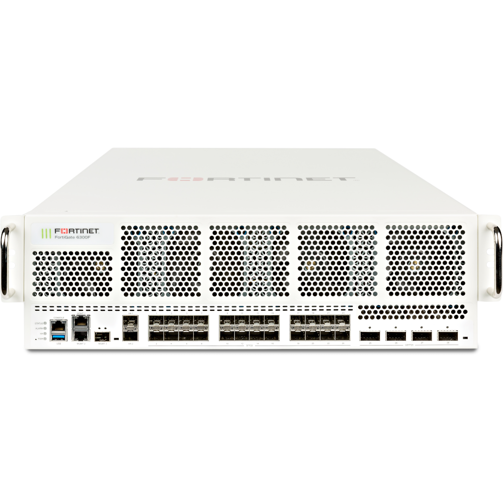 FortiGate-6300F-DC 4 x 100GE QSFP28 slots, 24 x 25GE SFP28 slots, 3 x 10GE SFP+ slots, 2 x GE RJ45 MGMT port, and 2 x DC power supplies [FG-6300F-DC]