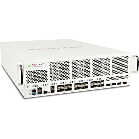FortiGate-6500F-DC 4 x 100/40GE QSFP28 slots, 24 x 25/10GE SFP+ slots, 2 x 1GE RJ45 management ports, 2x 10GE SFP+ HA ports, 1x 10GE SFP+ MGMT port and 2 x DC power supplies [FG-6500F-DC]