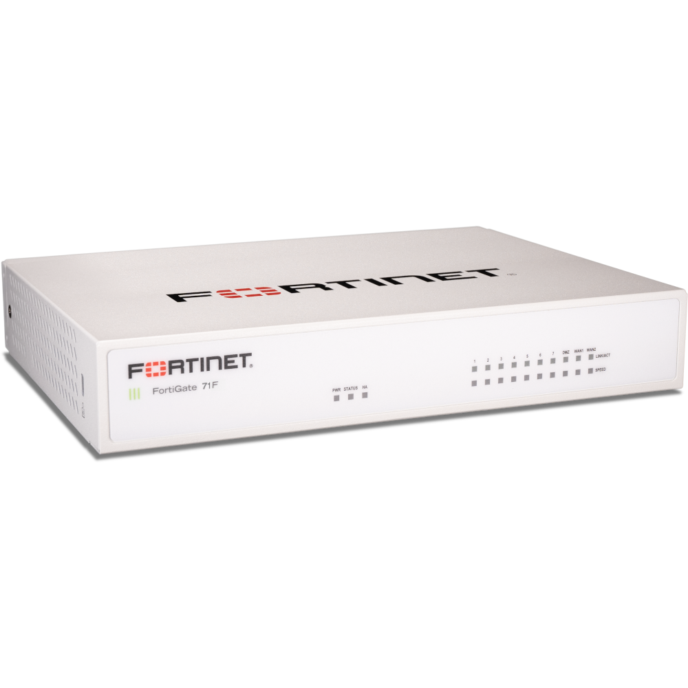 FortiGate-71F 10 x GE RJ45 ports (including 7 x Internal Ports, 2 x WAN Ports, 1 x DMZ Port), 128 GB SSD onboard storage [FG-71F]
