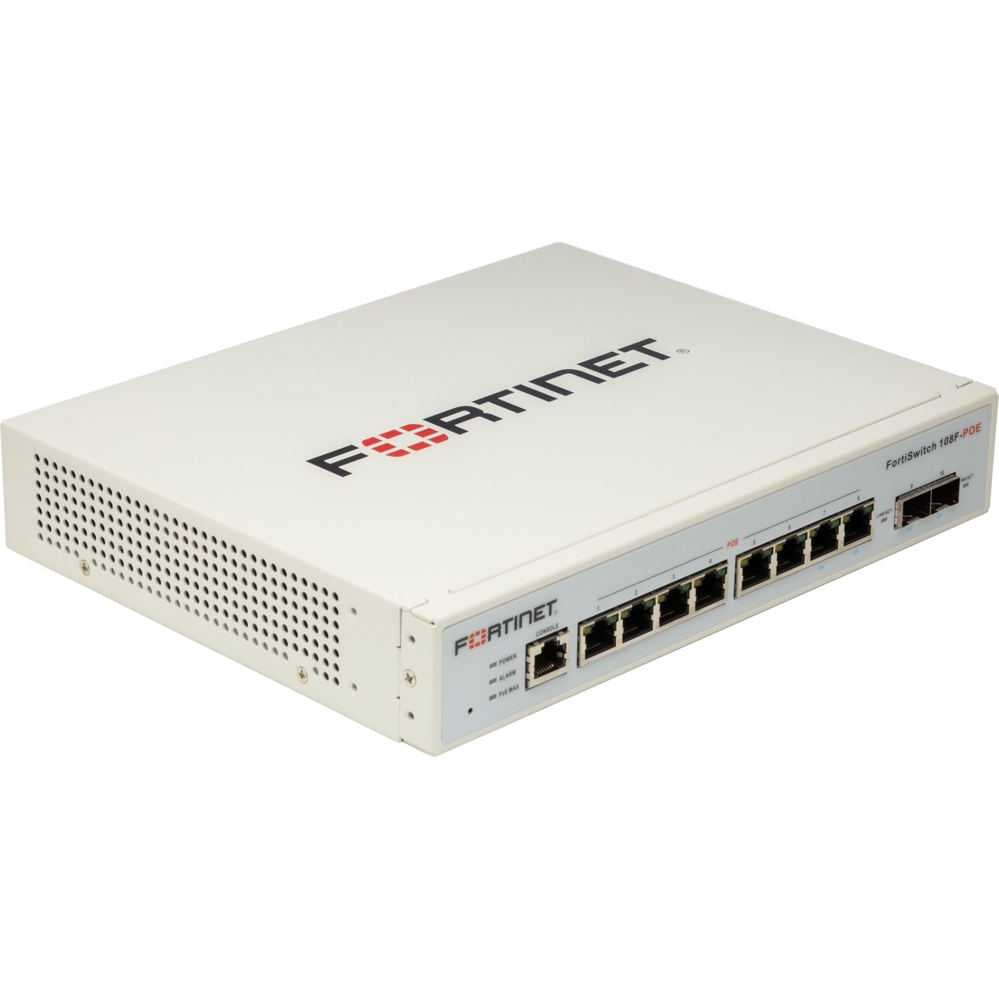 FortiSwitch-108F-POE Fanless L2+ management switch with 8xGE + 2xSFP + 1xRJ45 console and automatic limited 65W POE [FS-108F-POE]