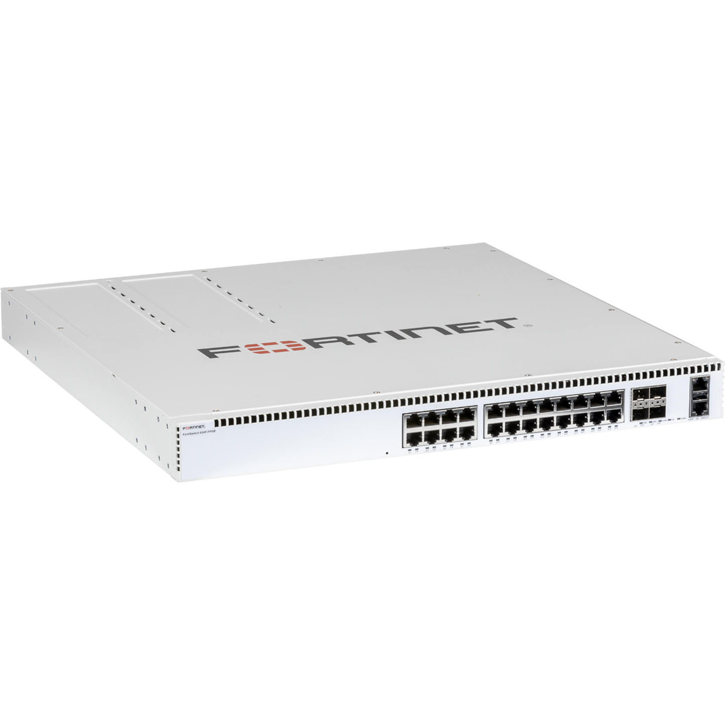 FortiSwitch-624F-FPOE Layer 2/3 FortiGate switch controller compatible PoE 802.3bt switch with 24x 5G RJ45 ports, 4x 25G SFP28 and MACSec. Max 1400W POE output limit [FS-624F-FPOE]