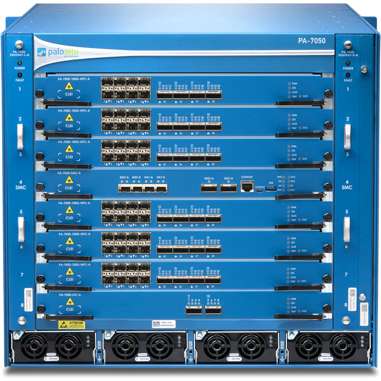 PA-7050 Base DC Hardware Bundle. Includes DC Chassis, 4xDC power supplies, 2xFan Trays, Fan Filter, Switch Management Card, and Logging Card. [PAN-PA-7050-DC-SYS]